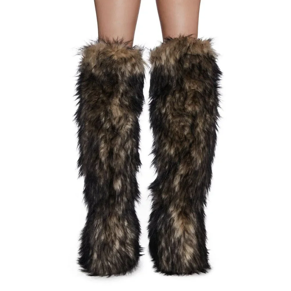 Club Exx Wild Instincts Thigh High Faux Fur Boots
